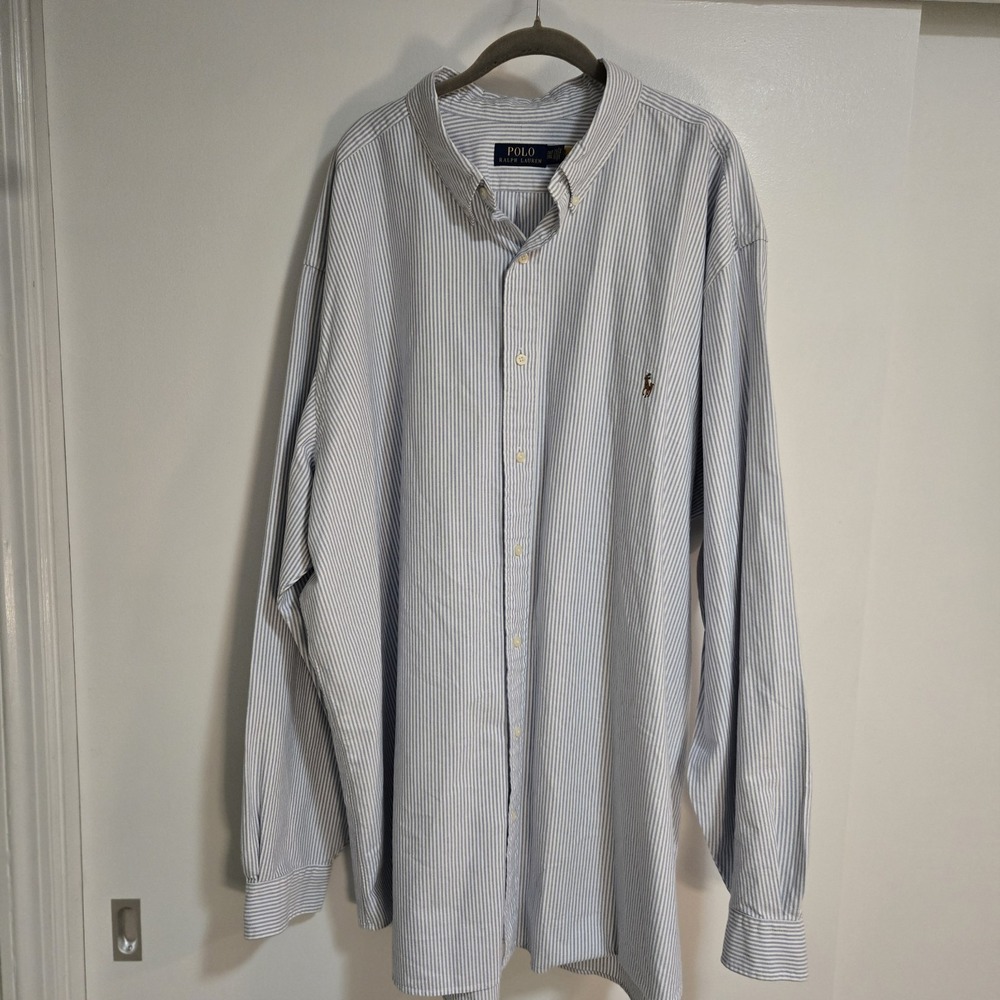 Polo Ralph Lauren 3XLT BIG Tall Blue Stripe Oxford Dress Shirt Embroidered Pony